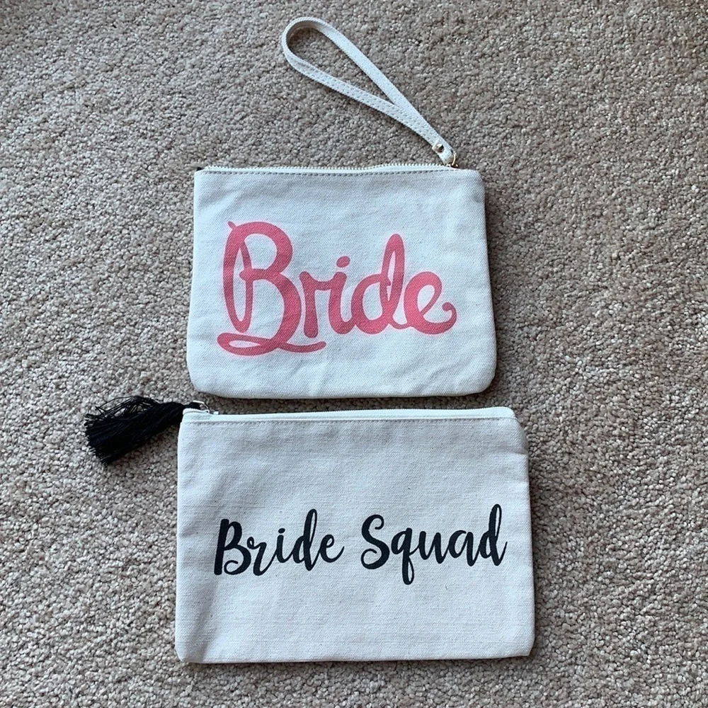 Bride and bride squad canvas clutches